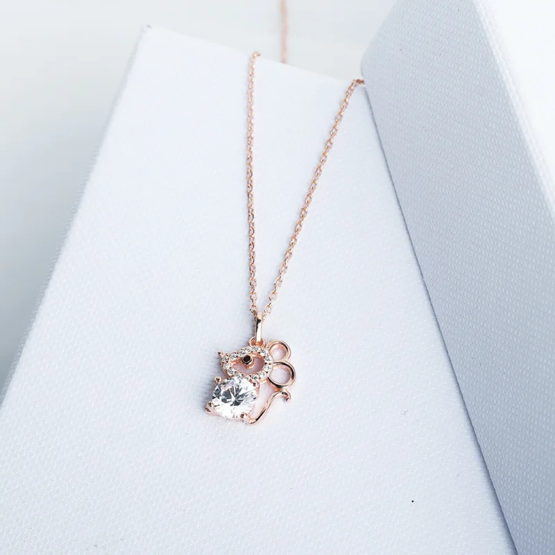 S925 Стерлинговое серебро кулон в виде мыши Полный Кристалл Циркон натальный год