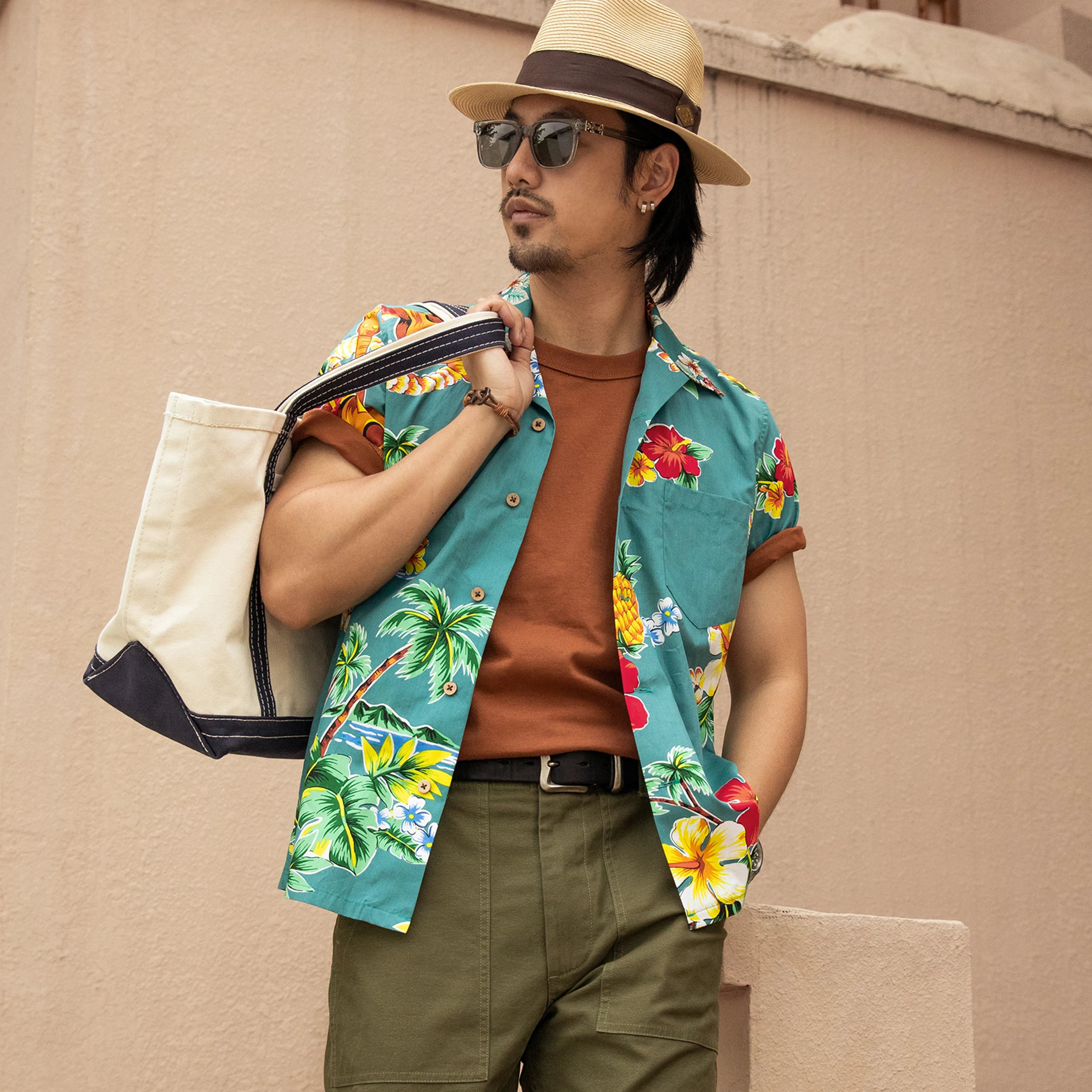 

HW-0002 Big US Size Genuine Quality Vintage Looking Loose Fitting Hawaii Aloha Cotton Printing Short-sleeved Shirt