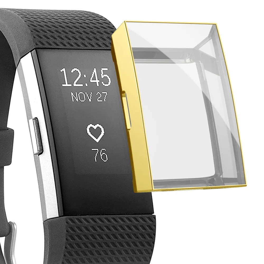 Золотой Чехол для смарт часов для Fitbit Charge 2 Полная защита ТПУ чехол для Fitbit Charge 2 Защита экрана для браслета Fitbit Charge 2 - Цвет: Золотой