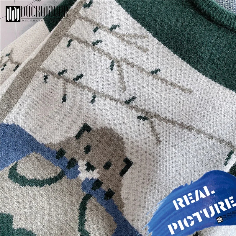 Duckwaver Knitted Sweater 2020 Spring Winter Women Clothes Cute Cartoon Pattern Loose Long sleeve pullover Tops | Женская одежда