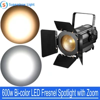 600w bi color led fresnel spotlight with automanual zoom cwww imported lamp studio tv stage lighting dj effect equipment