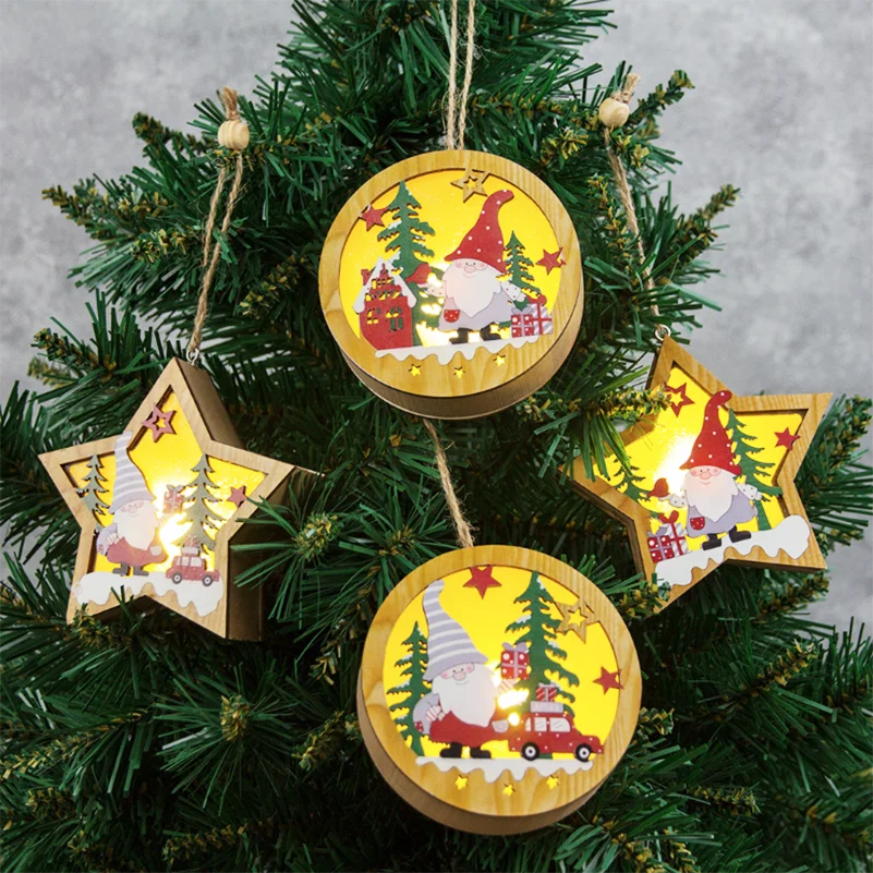 

Yellow Round Pentago Christmas decoration LED Wood Star light party decorate shopping mall room gift household Battery type