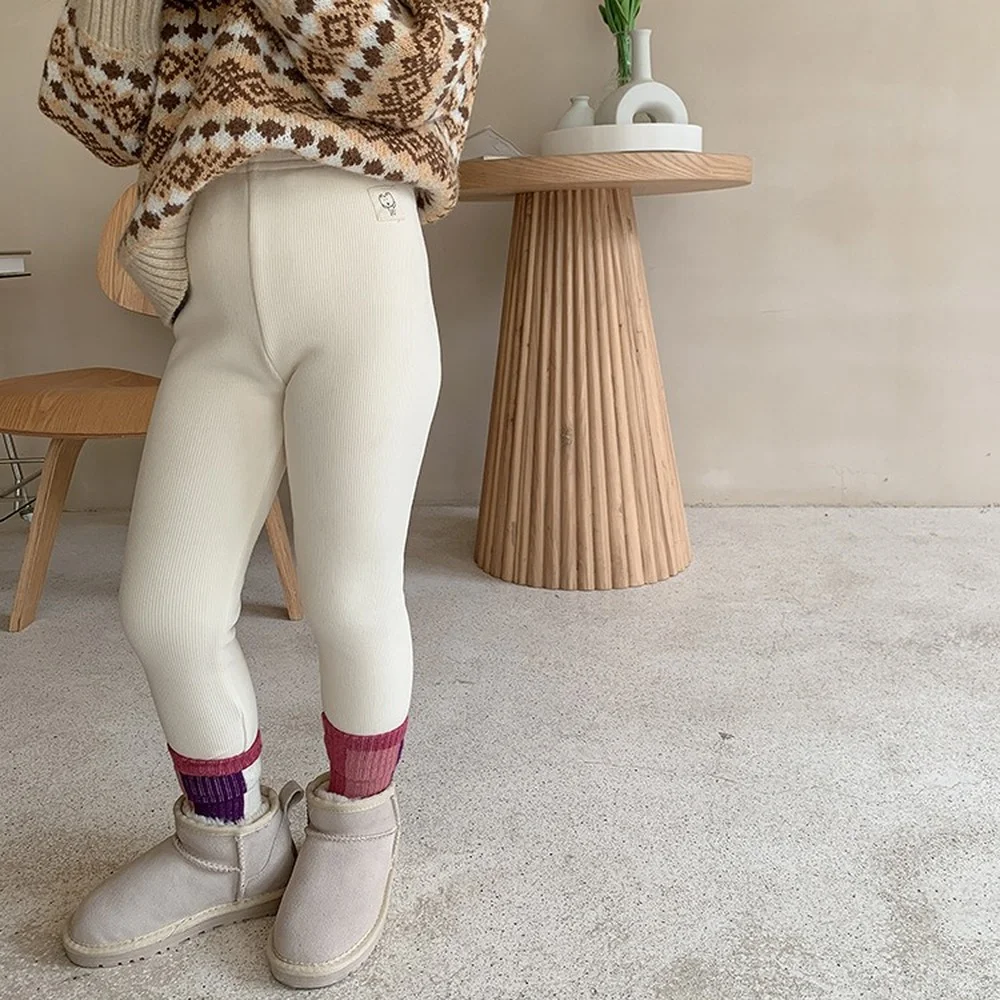 

Winter Kids cute lable thick tights skinny pants Girls fashion warm inner fleece thick flocking leggings