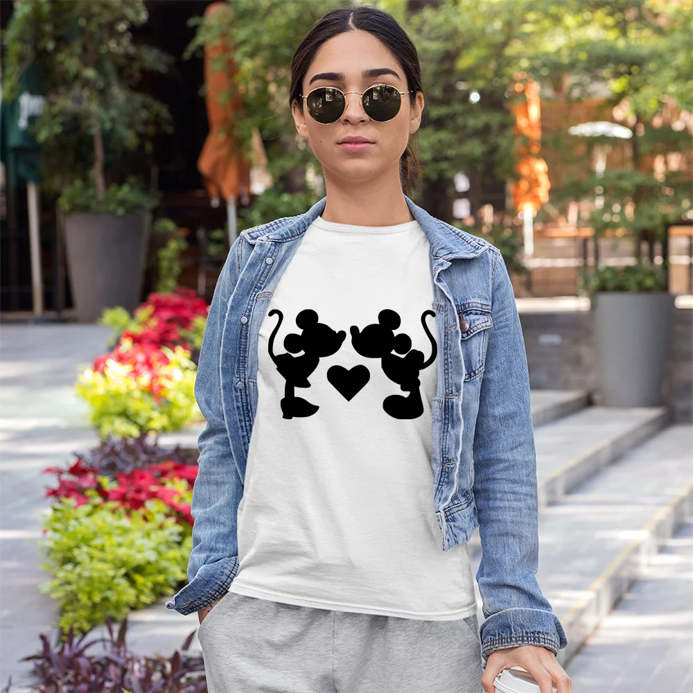 

Women Clothes Disney Anime Mickey Minnie Mouse Love T shirt Valentine's Day Short-Sleeved Casual Couple Tops Female T-shirt