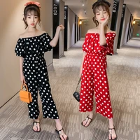childrens jumpsuit summer 2020 new girl chiffon polka dot wide foot jumpsuit loose strapless thin style childrens clothing