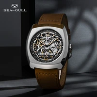 seagull watch mens automatic mechanical watch wine barrel mechanical skeleton watch business belt watch luminous 6094