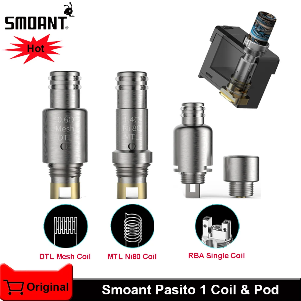 Оригинальные Запасные катушки Smoant Pasito 3ml pod RBA одиночные Ni-80 MTL 1.4ohm DTL 0.6ohm для 1 -