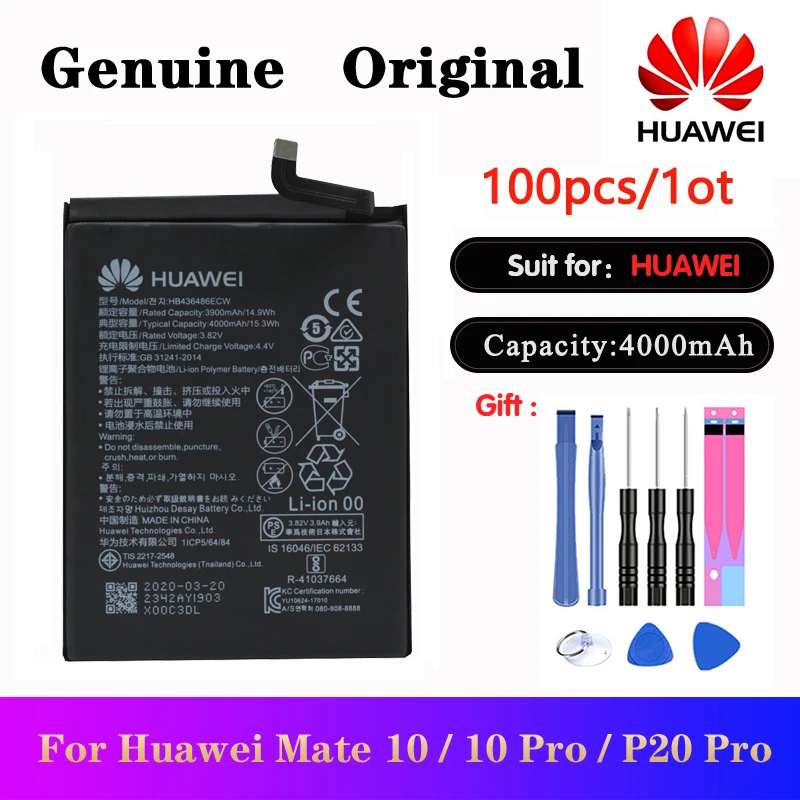 

100pcs/lot Original Battery HB436486ECW For Huawei Mate 10 / Mate 10 Pro / P20 Pro Mobile Phone Replacement Batteries 4000mAh