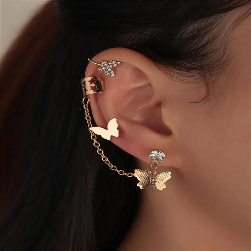 

Creative Personality Butterfly Gold Ear Clip Ear Studs Set Alloy Simple and Sweet Jewelry Women's pendientes earrings