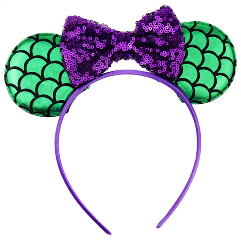 Navidad Минни уши зеленый русалка Блестящий бант с пайетками Девушка повязка на