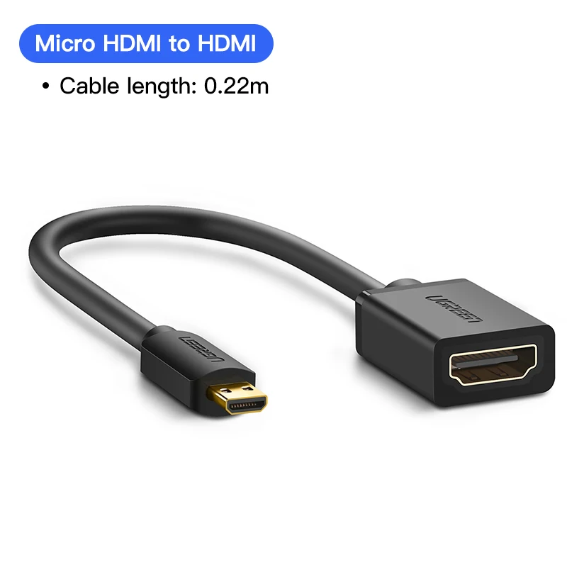 Micro HDMI to HDMI Ugreen микро-hdmi тип мужчин и hdmi женщина адаптер кабель м / ж конвертер конвертер для планшет пк мобильный телефон 1080 P - Цвет: Micro HDMI to HDMI
