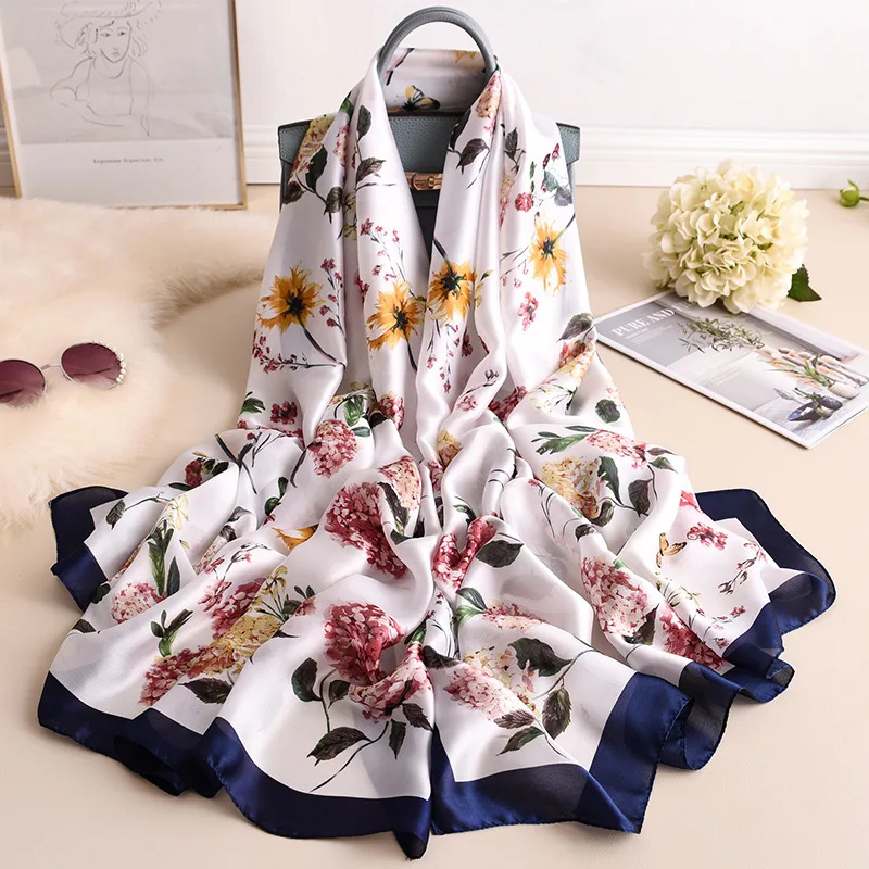 

2020spring and Autumn NewKorean silk women's scarf,printed style long shawl beach sun beach towel,women's headscarf scarf women