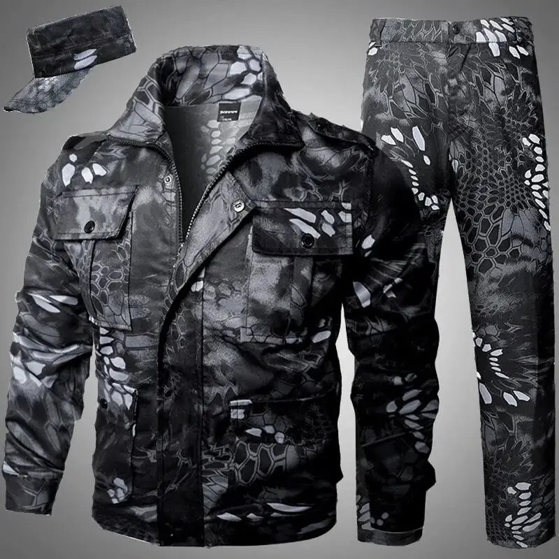 

2021Genuine black python camouflage suit men's work security suit welder wear-resistant spring and autumn clothing and autumn