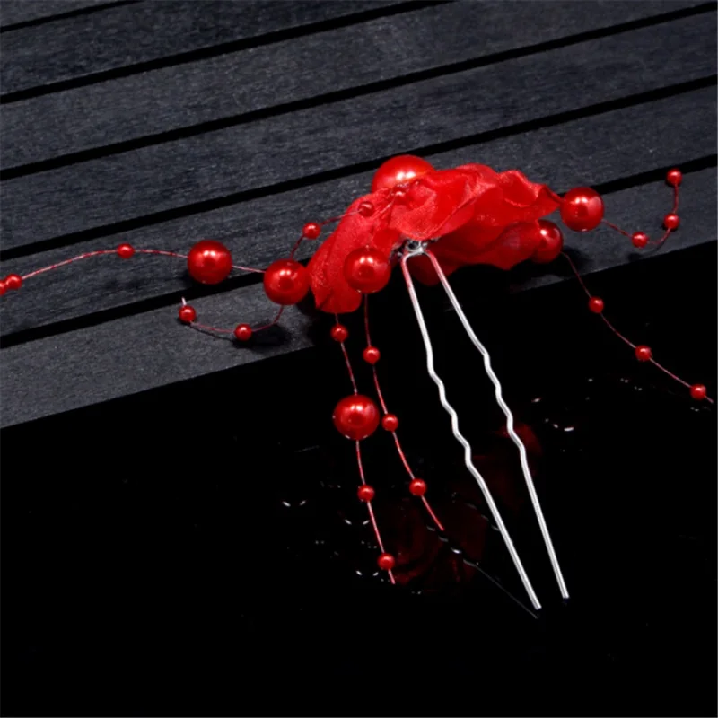 1pcs Bridal Wedding Red White Lace Pearl Flower Hair Pin Clip Handmade Headpiece For Women Girls Party Jewelry |