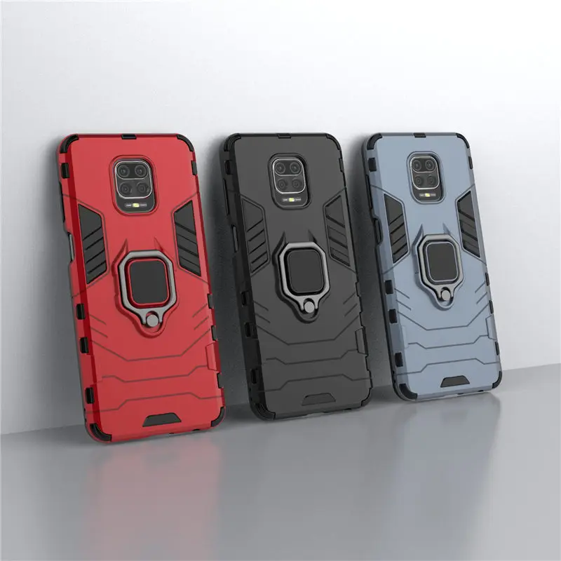 

10pcs/lot Hybrid TPU+PC Armor Phone Case For Xiaomi Note 10 Lite For Redmi Note 9 Pro Max 9S 9A 9C 10X Car With Ring Bracket