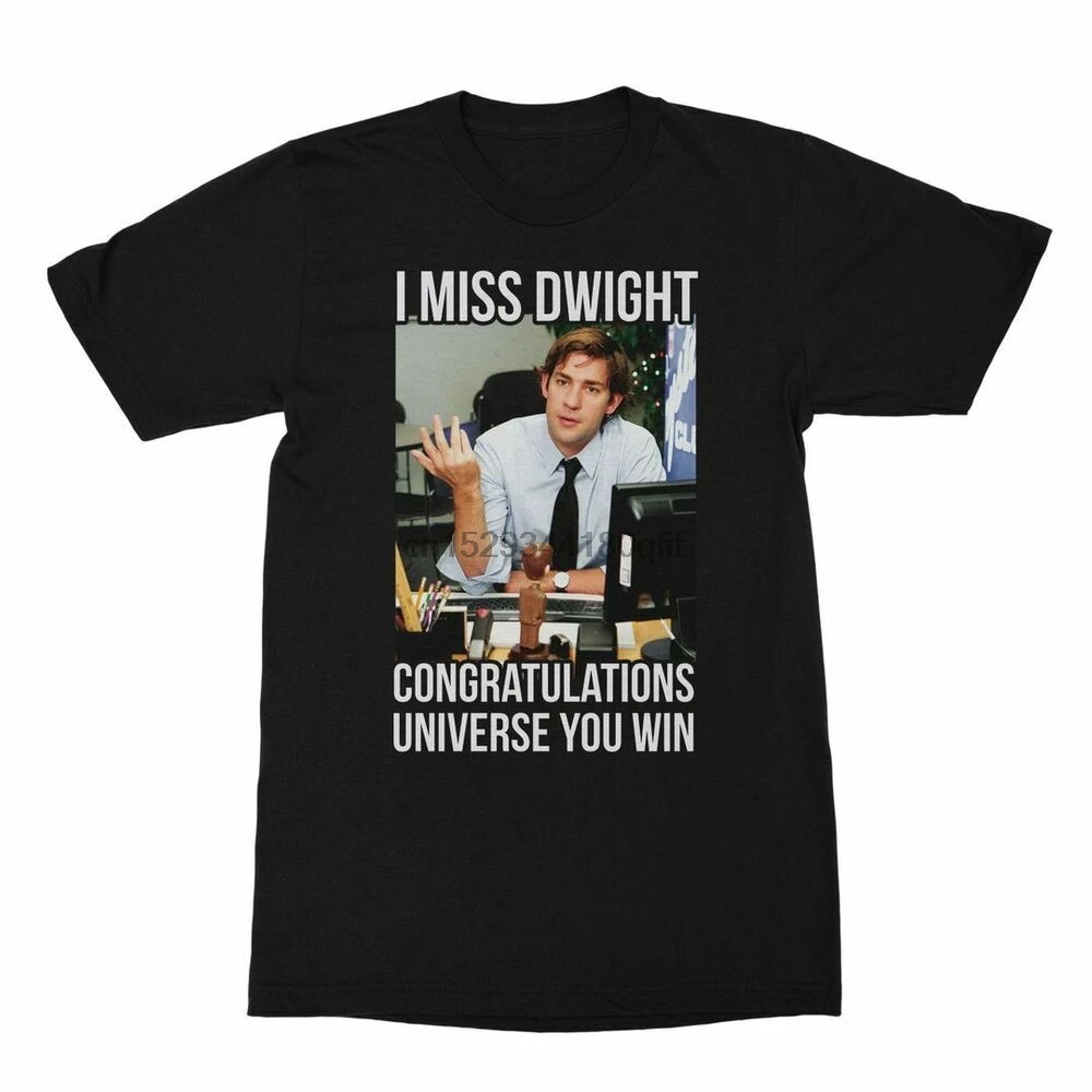 The Office Jim Miss Dwight Universe Black взрослая футболка (1) | Мужская одежда