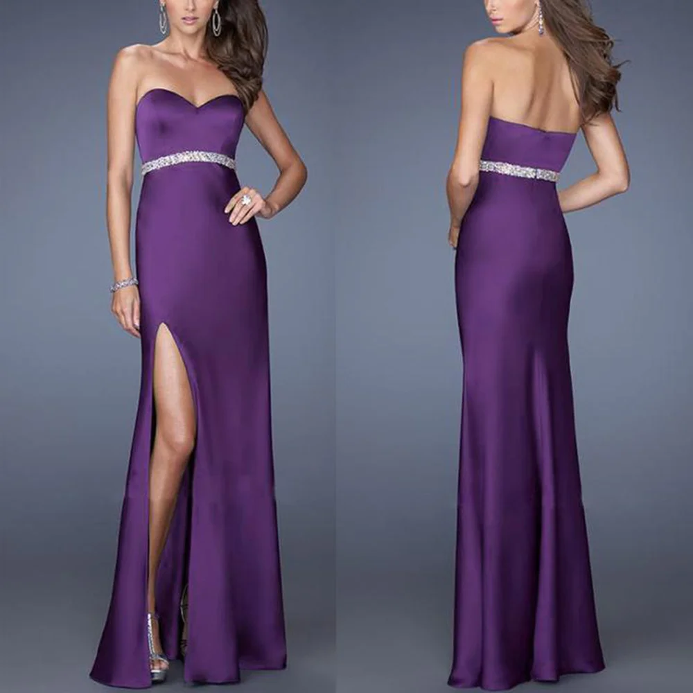 

New Ladies Sexy Wrapped Chest Slit Dress Elegant Open Back Long Evening Dress Vestido Sereia