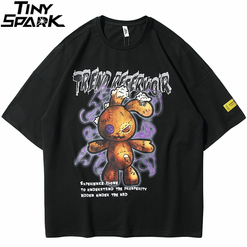 

2021 уличная футболка в стиле хип-хоп Мужская футболка с рисунком медведя Харадзюку Повседневная летняя футболка с короткими рукавами черная...