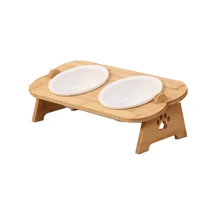 bowls cat dog feeders bowl ceramic stainlerss steel pet food tableware water bowl bamboo frame pet supplies