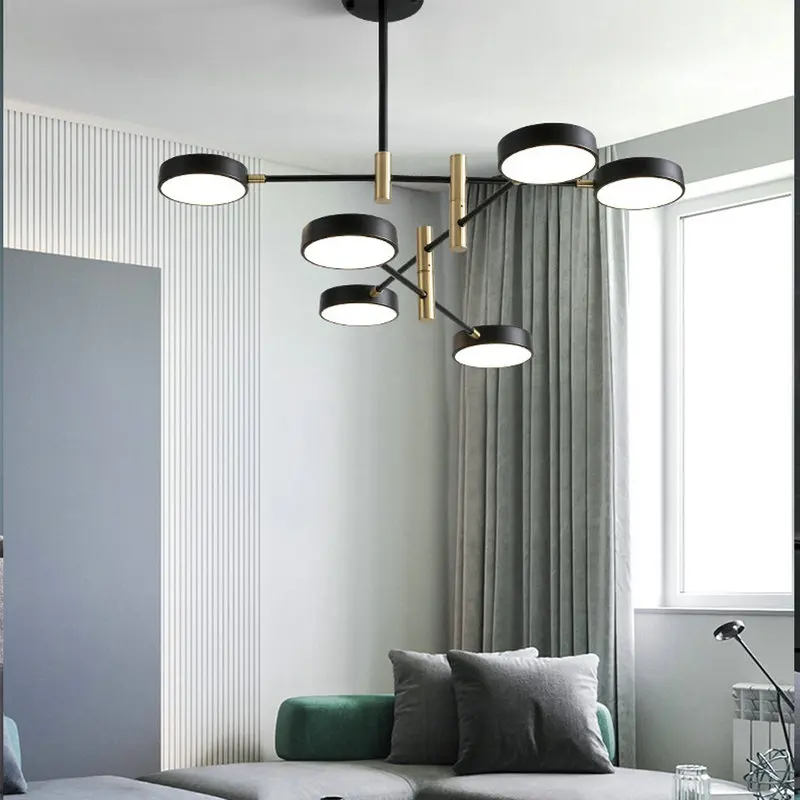 Candelabro LED moderno minimalista para dormitorio, comedor, sala de estar, restaurante, Loft, salón, Interior, decoración nórdica, blanco y negro, 4/6