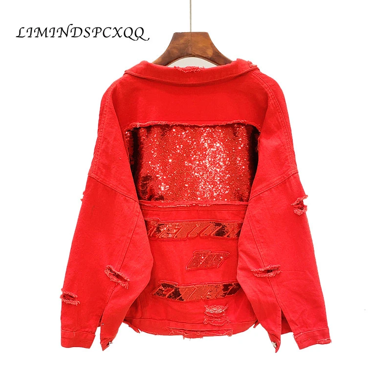 Цвет красный черный Джинсовая куртка для женщин одноцветное пальто 2021 весна