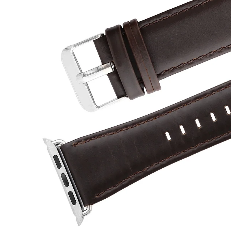 Ремешок из натуральной кожи для Apple Watch 42 мм 38 мм браслет с ретро текстурой Crazy Horse для iWatch все версии коричневый