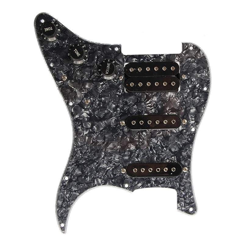 

Electric Guitar Pickguard Pickups Loaded Prewired 11 Hole SSH Black Pearl