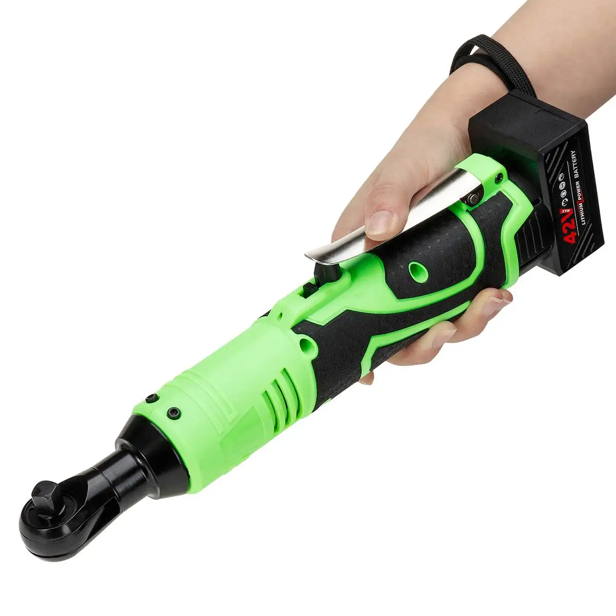

Electric Wrench 3/8" Cordless Ratchet 42V Rechargeable Scaffolding 90N.m Right Angle Wrench Tool with 1/2 Battery Charger Kit
