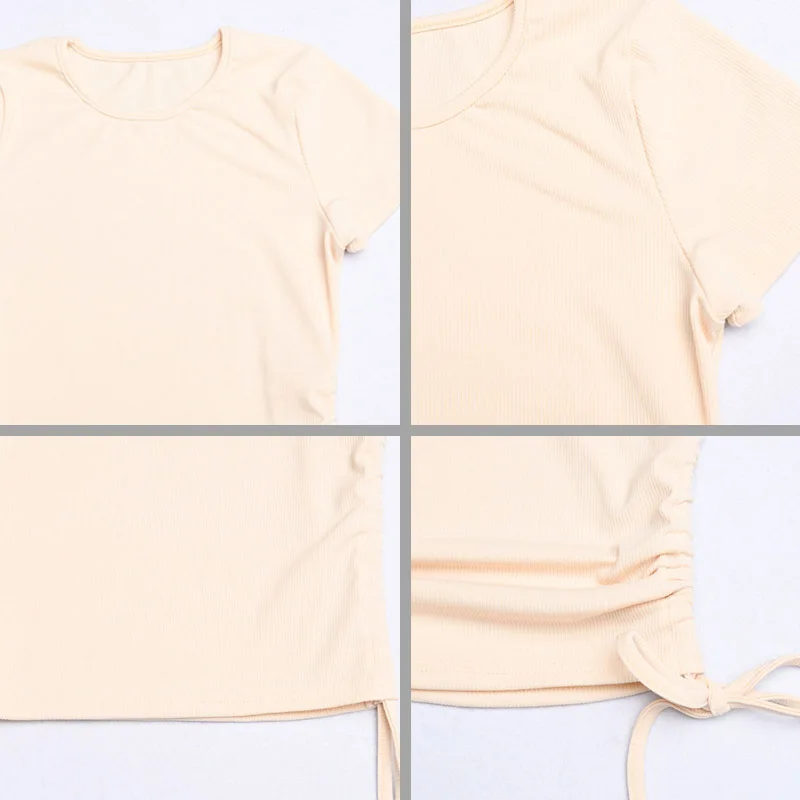 

Casual O-Neck Lace Up 100% Cotton Crop Tops Women Short Sleeve White Black Cute Tees Summer 2021 Clothes Streetwear