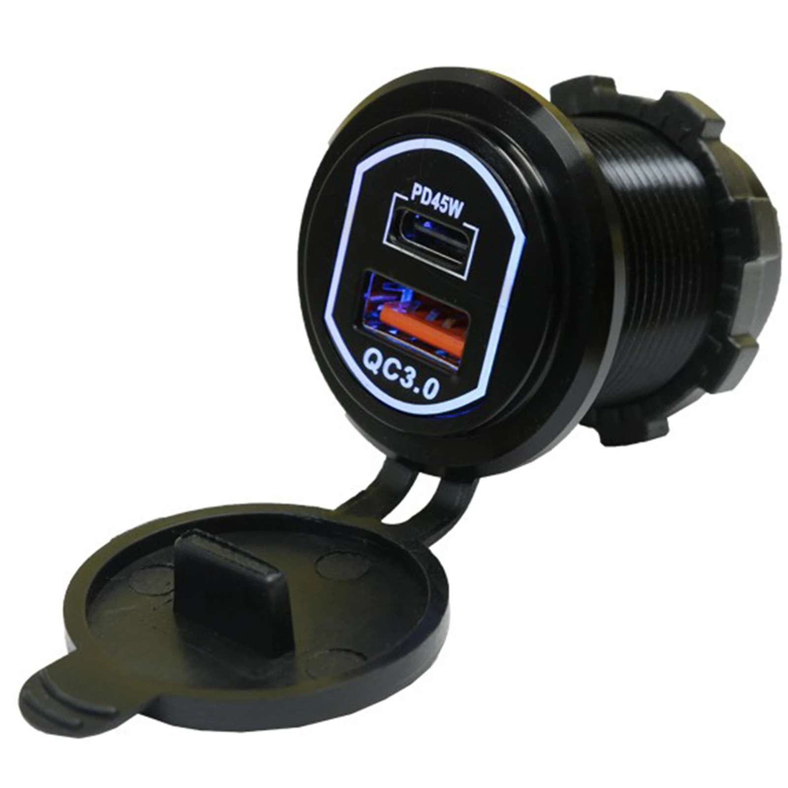

Dual Port Charger Socket 45W PD Fast Charger For 12V/24V Car Motorcycle Marine Boat Truck USB Car Phone Charger