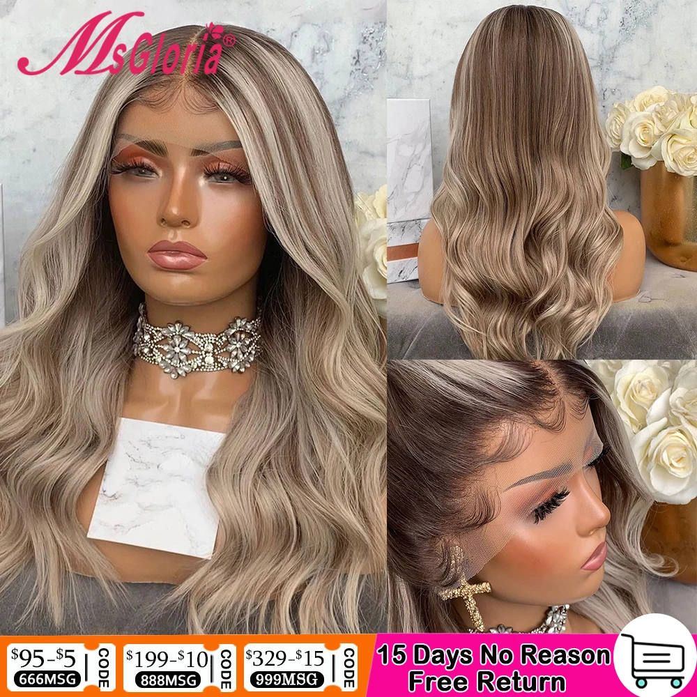

Brown Highlight Body Wave Lace Front Wig Ice Blonde 13x6 HD Transparent Lace Frontal Wig Remy Glueless Colored Human Hair Wigs