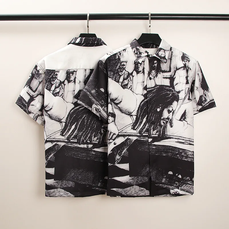 

21ss Kapital Casual Vintage Headshot Hawaiian Shirt Women Men's Casual Top Tees Fashion Casual Clothing