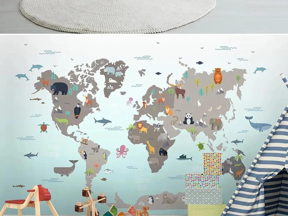 Большие настенные 3D обои на заказ красивая сказочная карта мира детская спальня