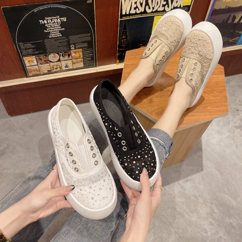 

Breathable Shoes All-Match Casual Female Sneakers Slip-on Autumn Dress Flats Women Round Toe Tennis Summer New Slip On Fall Cott