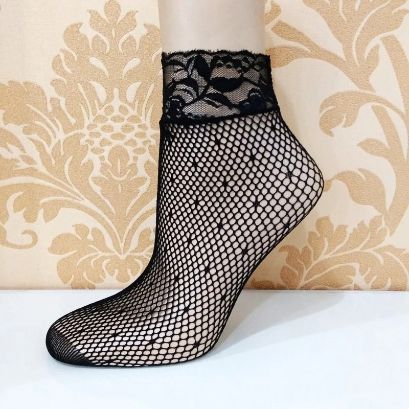 Винтажные кружевные женские носки летние Сетчатые эластичные прозрачные