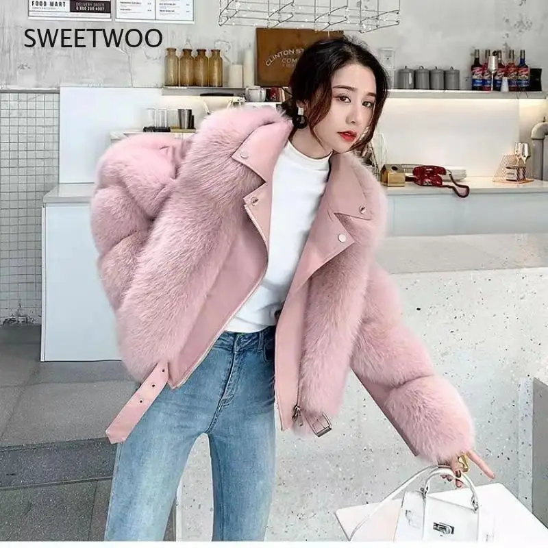 Faux Fox Leather Jacket Luxury Women 2021 Winter New Mink Coat Sheepskin Leather Wholesale Locomotive Short Fur