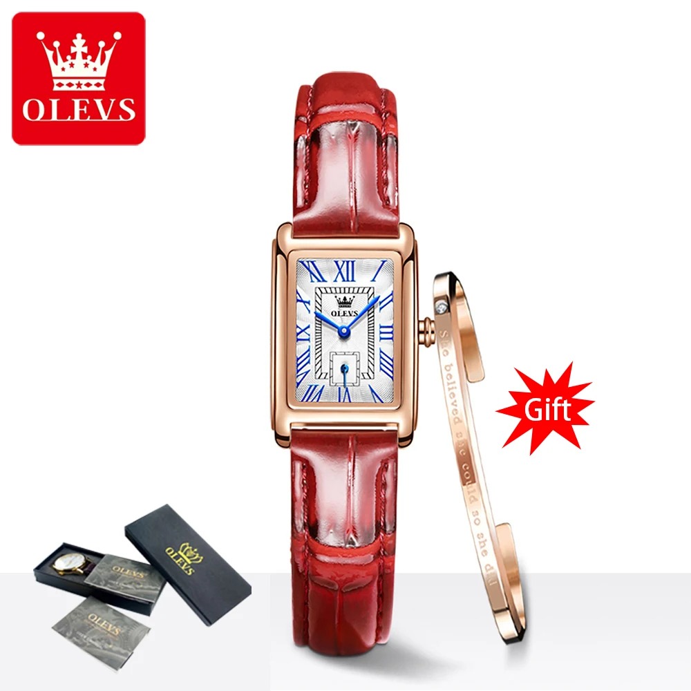 

OLEVS 2021 Brand Ladies Luxury Leather Square Quartz Watch Fashion Casual Waterproof Bracelet Ladies Watch Zegarek Damski 6625