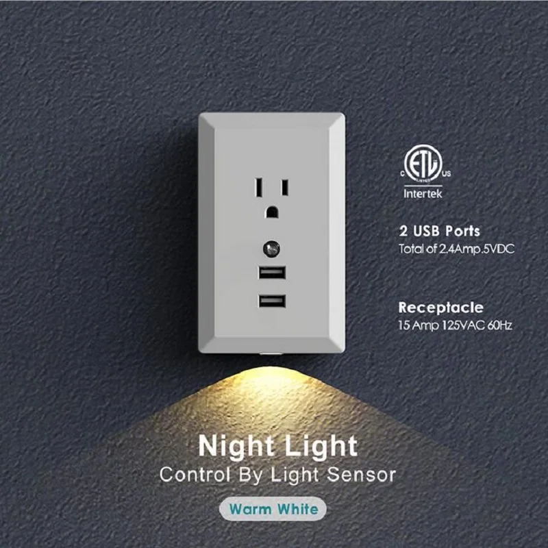 Умная розетка с двойным usb-портом 2.4A настенное зарядное устройство адаптер 16A