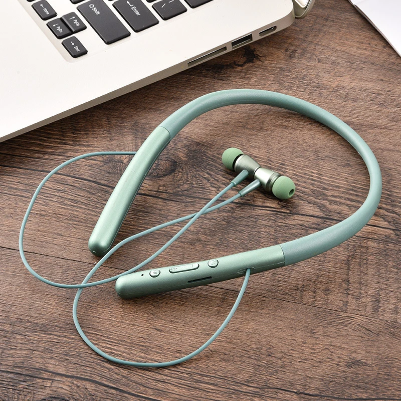 Мятный Candy Color Hanging Neck Bluetooth Headset Sports Neck Hanging Running Earbuds Stereo for Xiaomi IPhone Huawei Portable Earphone - Цвет: Мятный