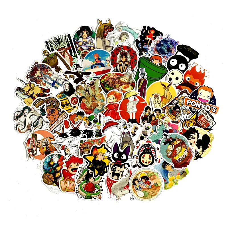 

50pcs Miyazaki Hayao characters 90s paster gift cosplay funny decals scrapbooking diy phone laptop waterproof decoration pasters