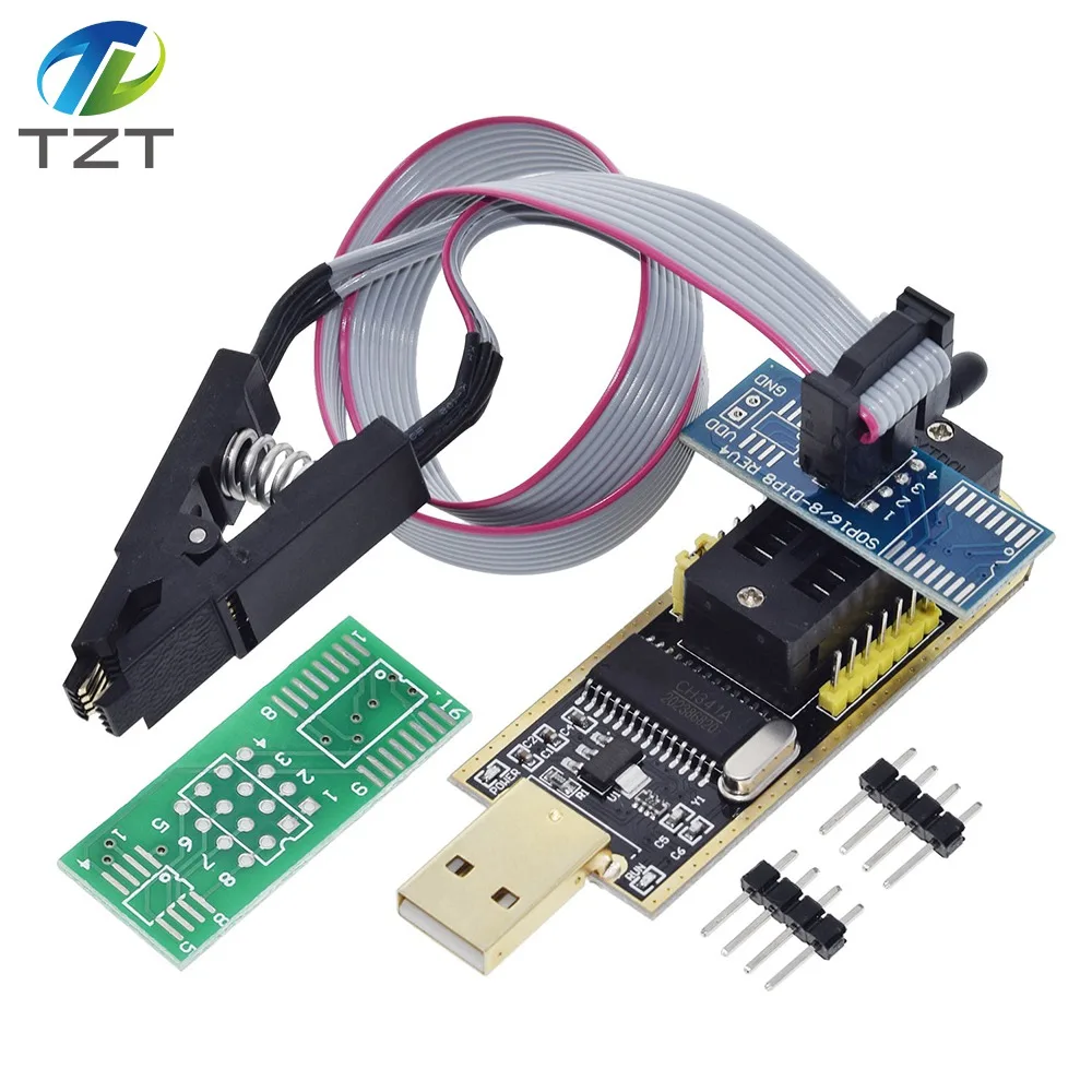 Программатор TZT CH341A 24 25 серия EEPROM Flash модуль программатора BIOS USB + зажим SOIC8 SOP8 для