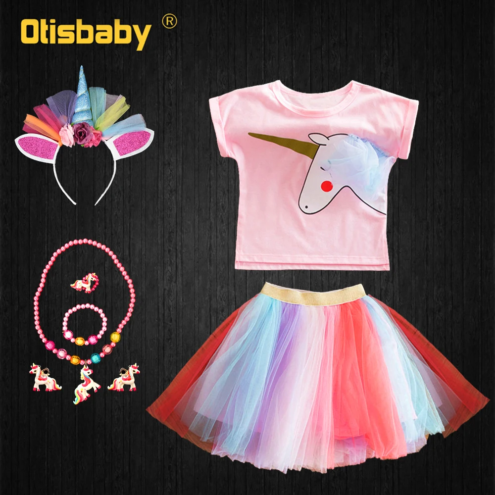 

Party Girls Unicorn Clothing Set Toddler Cotton Pony T-shirts Rainbow Tutu Skirts Performance Ballet Dress Pink Horse Clothes