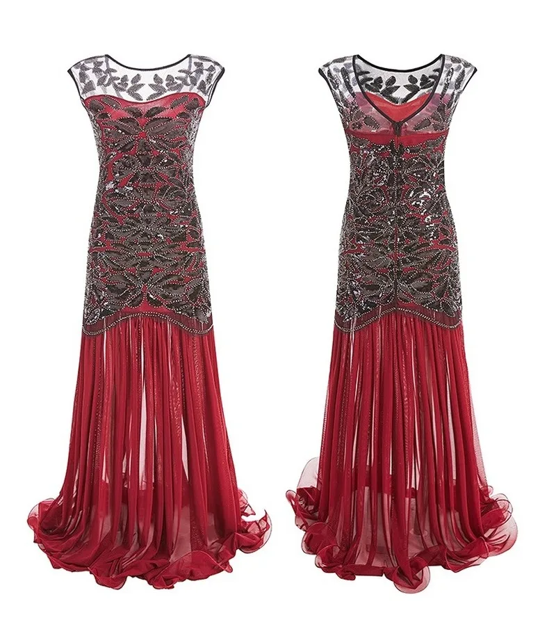 Женское винтажное Сетчатое платье длинное лоскутное в стиле 1920-х Гэтсби с