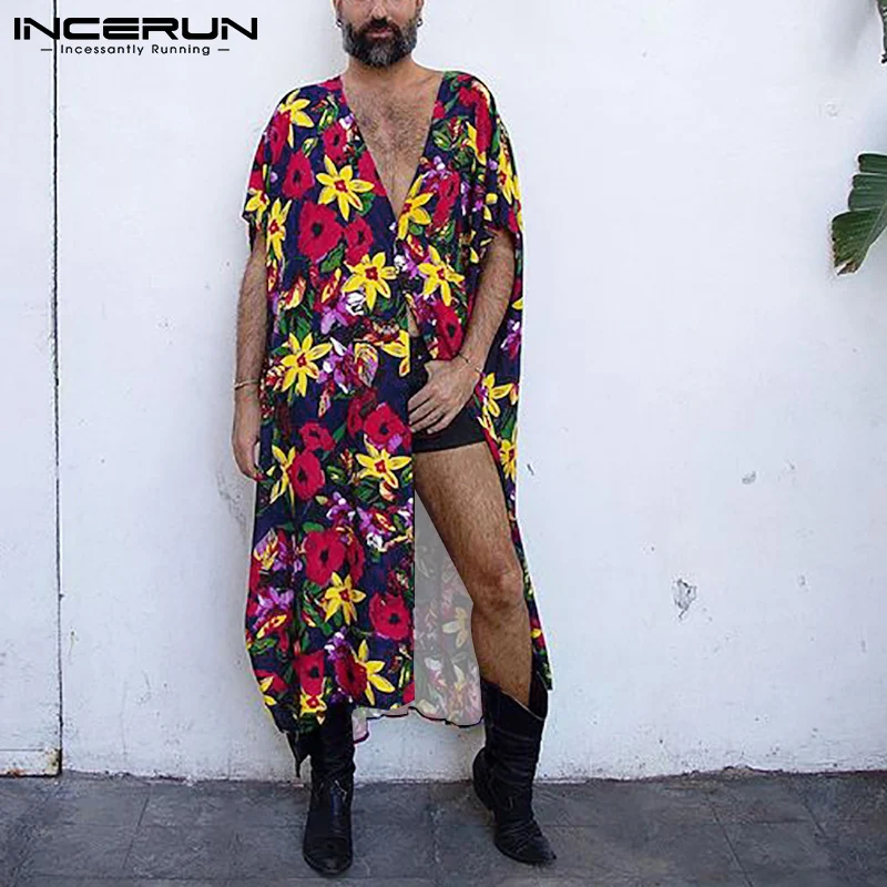 

Топы INCERUN 2022, новая мужская модная блузка в американском стиле, Мужская свободная Удобная рубашка без рукавов с цветочным принтом