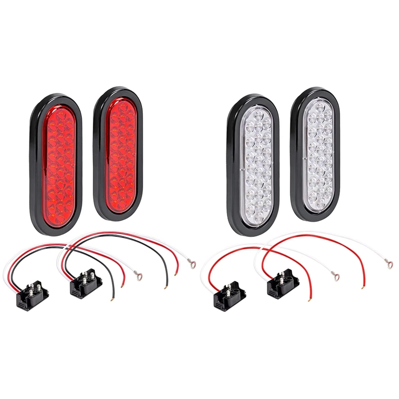 

2Pcs 6inch Oval LED Trailer Tail Light Kit 24 LED Waterproof Trailer Brake Lights for Boat Trailer RV Trucks