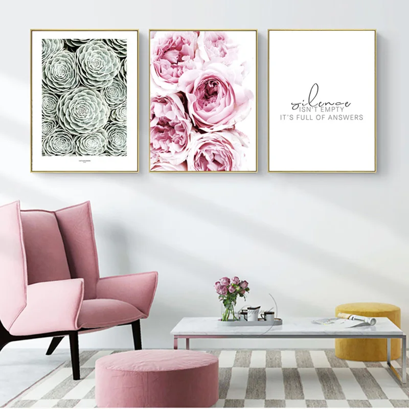 Настенная картина с цитатами в скандинавском стиле Картина на холсте розовыми