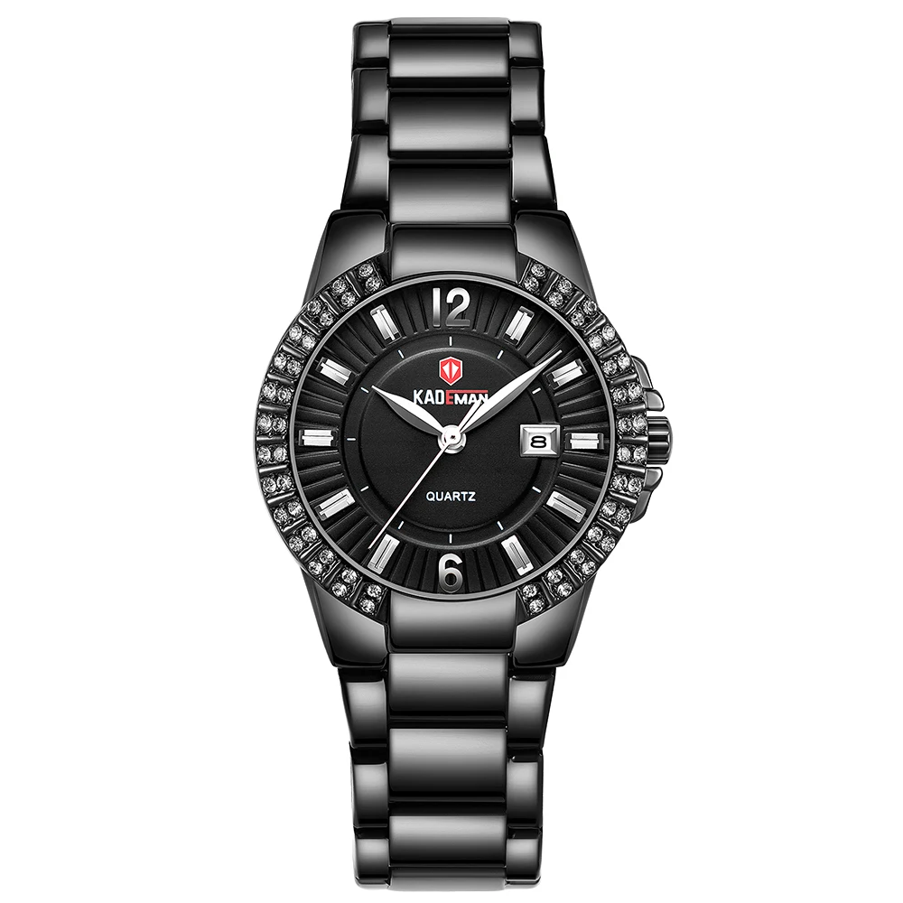 Часы наручные KADEMAN женские модные водонепроницаемые золотистые с бриллиантами