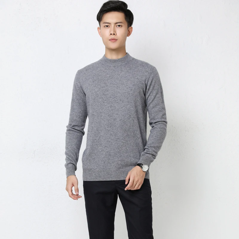 Top Grade 100% Pure Goat Cashmere Jumpers FOR MAN Hot Sale Winter Warm Mock Neck Sweaters Male Standard Pullovers