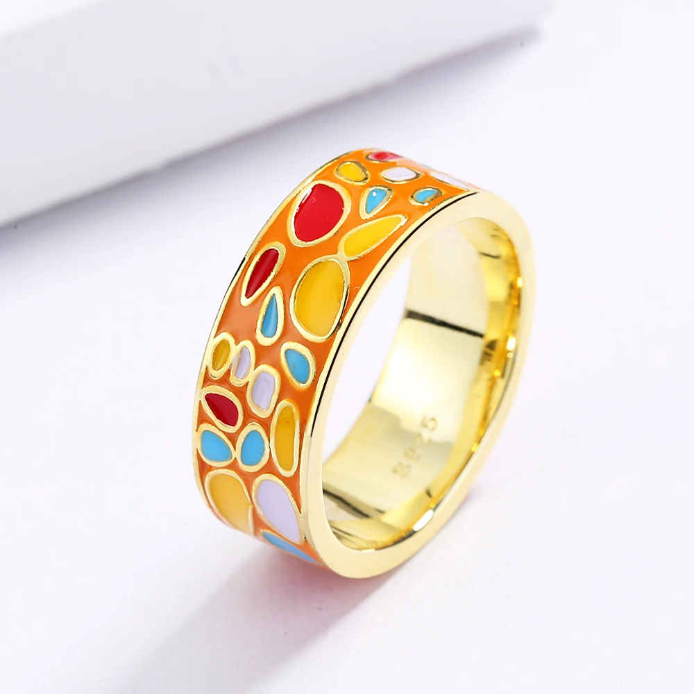 

CHARLINLIOL Ethnic Style Bohemia Enamel Rings Ladies Party Jewelry Colorful Enamel Finger Ring for Women Christmas Gift Jewelry