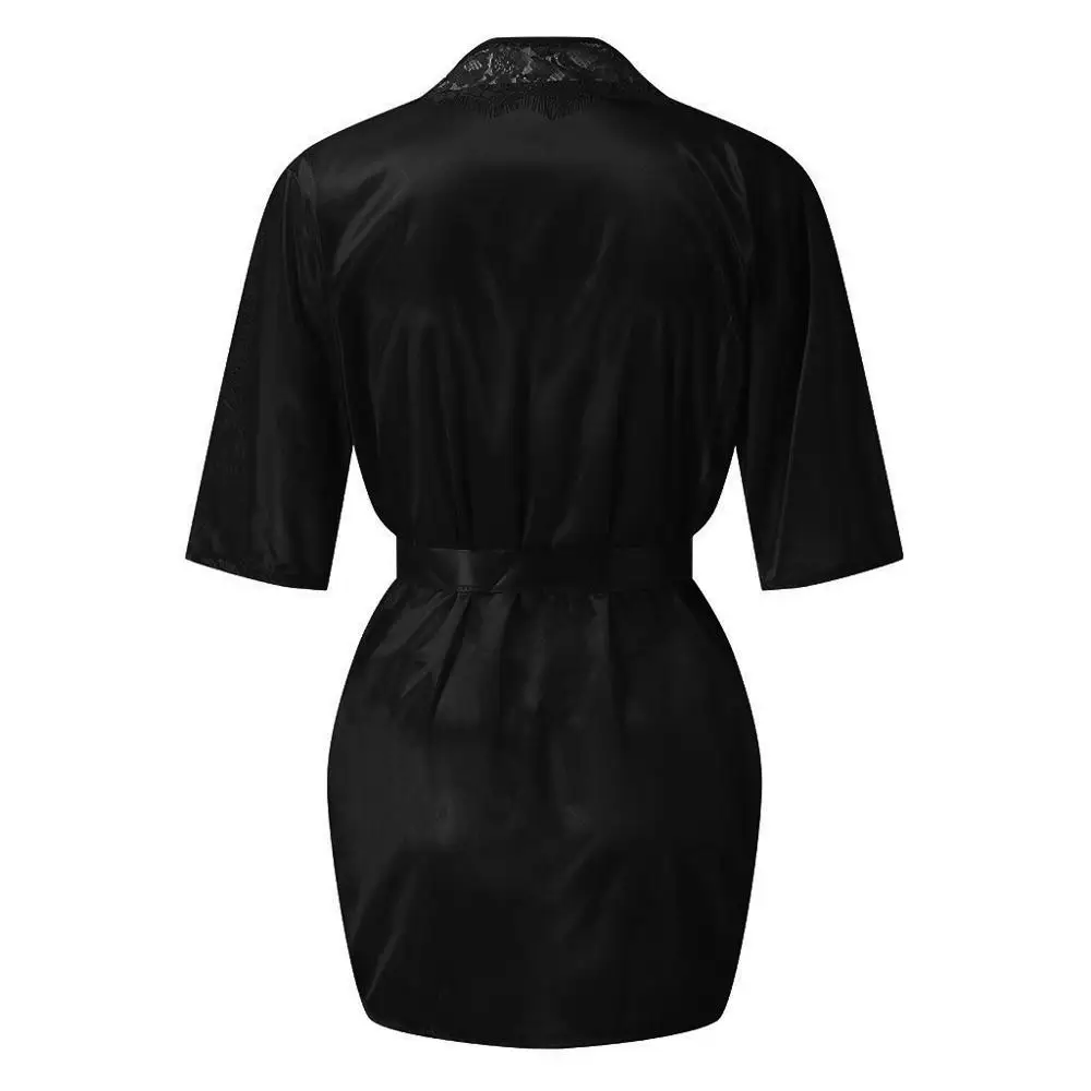 Женский атласный кружевной халат Однотонная ночная рубашка с коротким рукавом